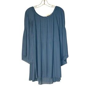 Soft Surroundings Pleated Butterfly Sleeve Top Blouse Ladies Flowy Loose XL Blue